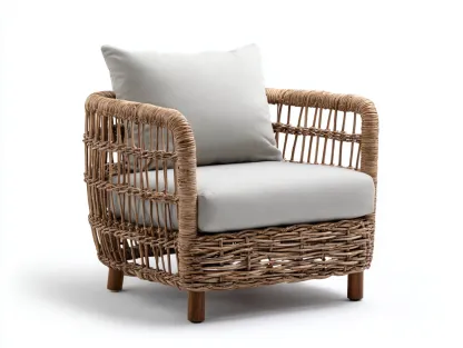 Fauteuil en rotin - rotin-tissu-bois - 75 x 79 x 82 cm - naturel-beige - style naturel moderne épuré-Vamonzadecor