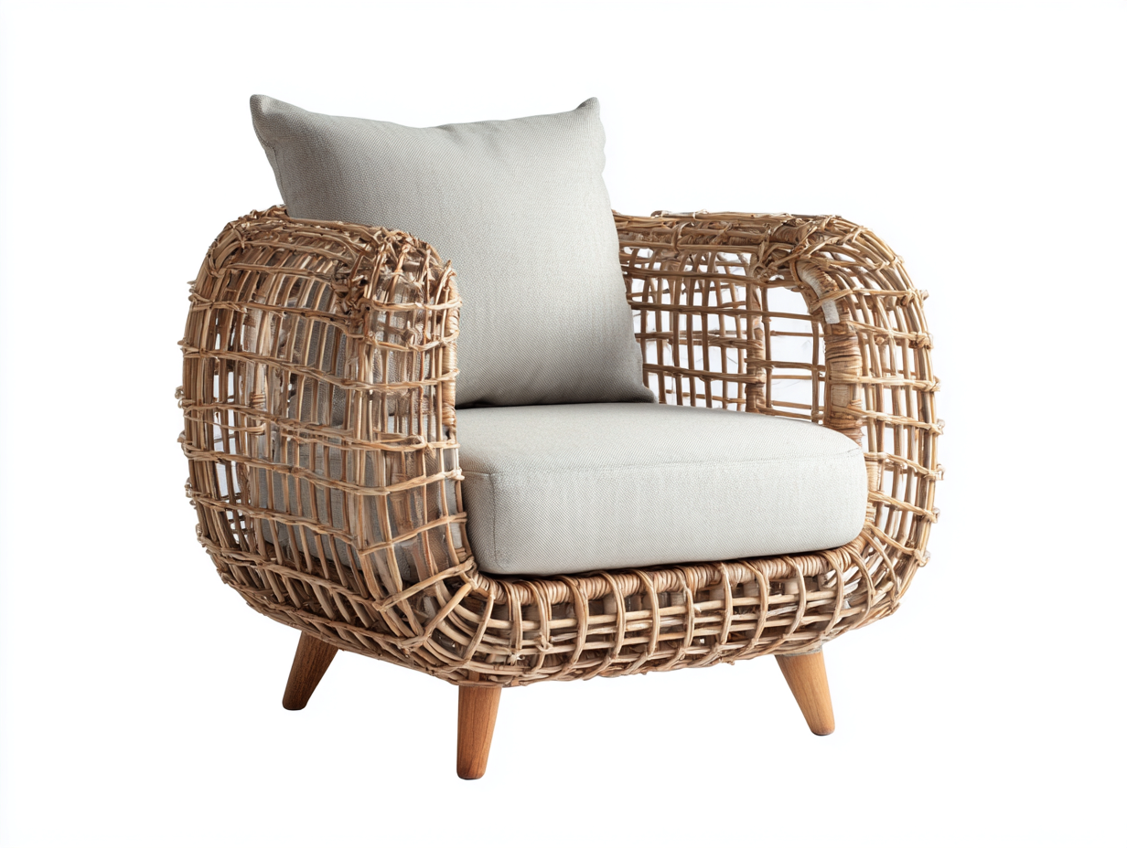 Fauteuil en rotin - rotin-tissu-bois - 73 x 76 x 77 cm - naturel-beige - style naturel scandinave moderne-Vamonzadecor
