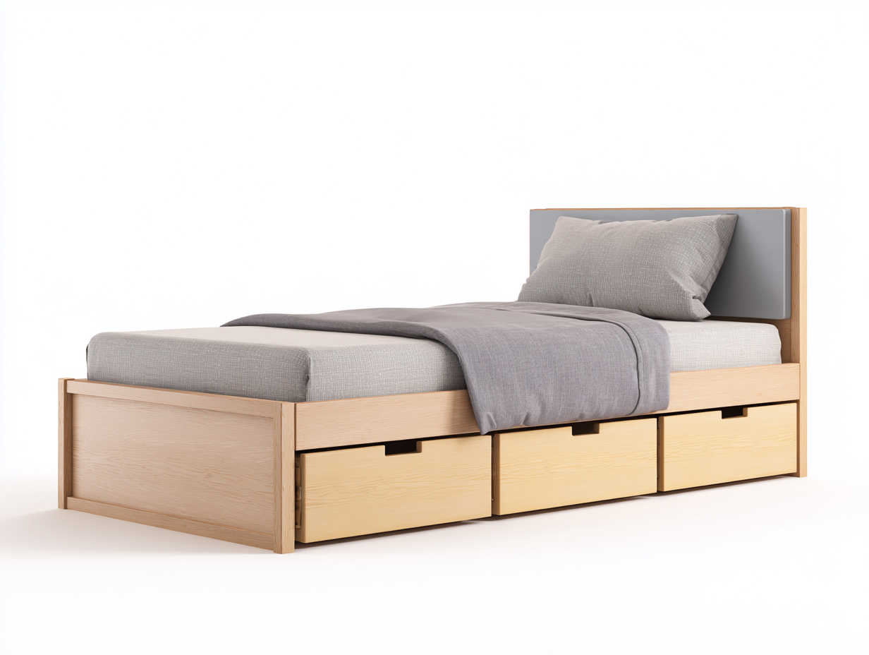 Lit simple-bois-textile-205 x 98 x 92 cm-chêne clair-gris-style moderne-Vamonzadecor