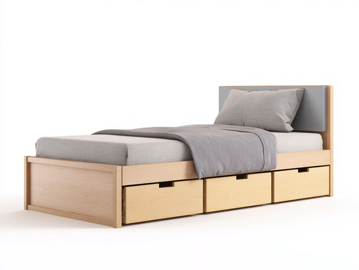 Lit simple-bois-textile-205 x 98 x 92 cm-chêne clair-gris-style moderne-Vamonzadecor