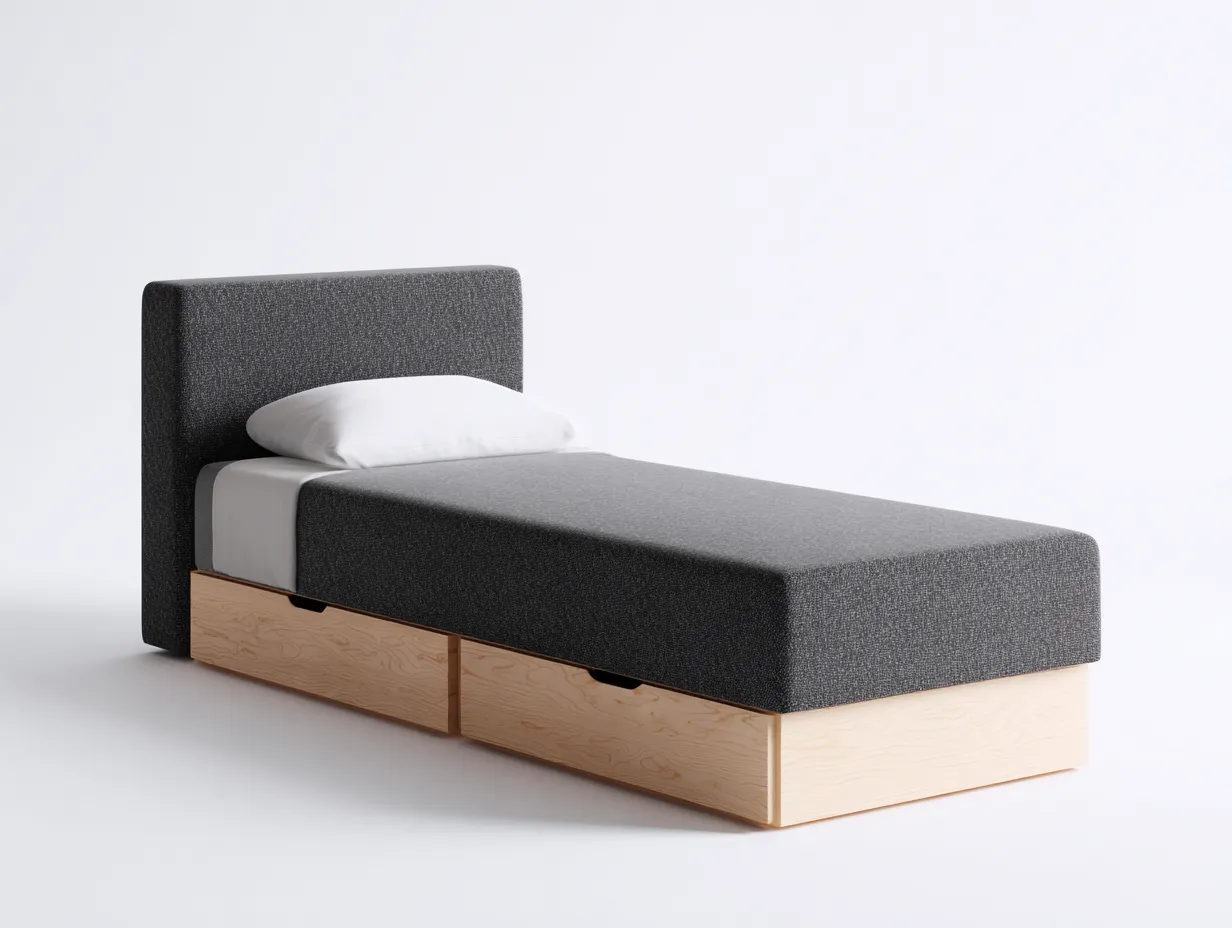 Lit simple-bois-textile-204 x 95 x 85 cm-chêne clair-gris foncé-style moderne-Vamonzadecor