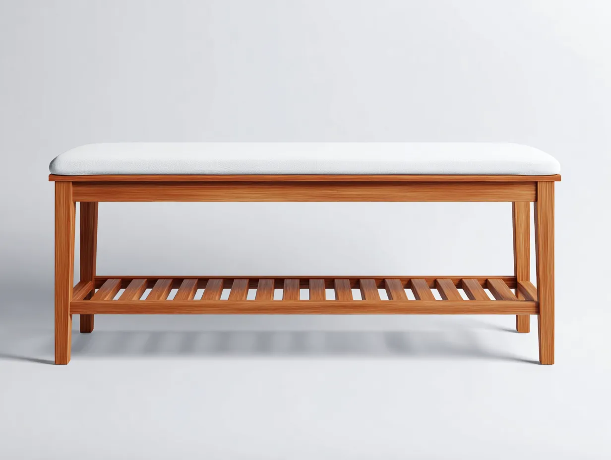 Banc de jardin-bois massif-tissu-110 x 40 x 46 cm-bois naturel-blanc-style moderne-Vamonzadecor