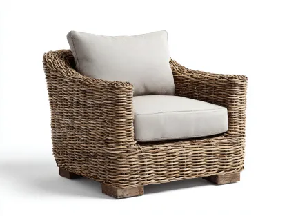 Fauteuil en rotin - rotin-tissu-bois - 92 x 88 x 80 cm - naturel-beige - style naturel rustique contemporain-Vamonzadecor