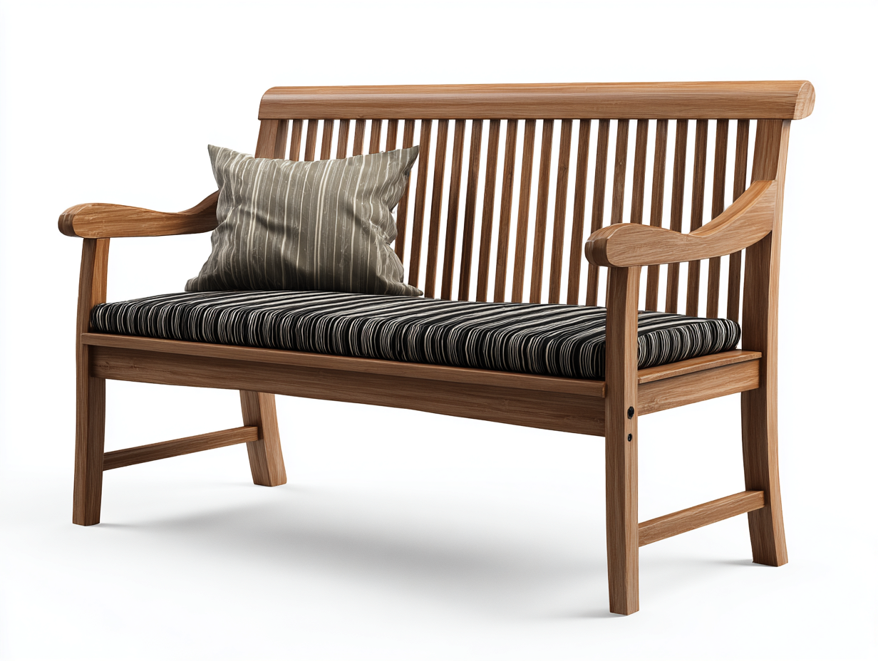 Banc de jardin-bois massif-tissu-120 x 55 x 85 cm-bois naturel-noir-style classique-Vamonzadecor