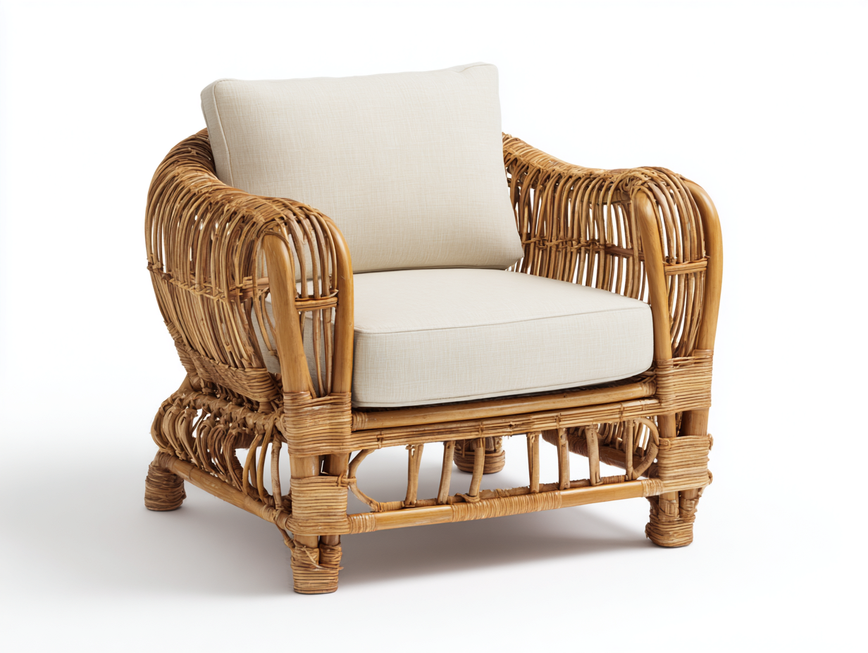 Fauteuil en rotin - rotin-tissu - 82x78x81 cm - rotin naturel-beige - style naturel chic-Vamonzadecor
