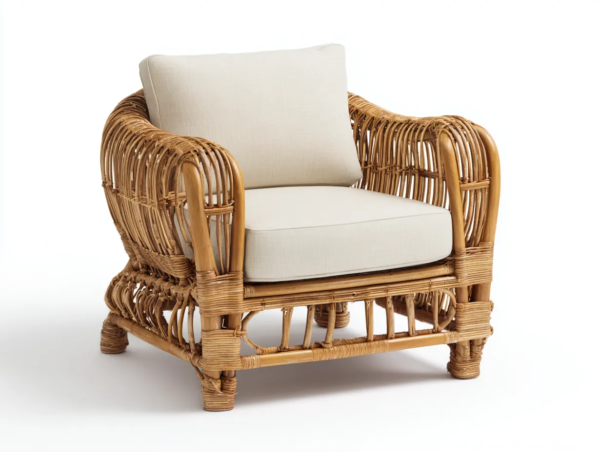 Fauteuil en rotin - rotin-tissu - 82x78x81 cm - rotin naturel-beige - style naturel chic-Vamonzadecor