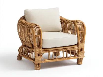 Fauteuil en rotin - rotin-tissu - 82x78x81 cm - rotin naturel-beige - style naturel chic-Vamonzadecor