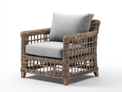 Fauteuil en rotin - rotin-tissu-bois - 88x82x83 cm - rotin naturel-gris clair - style naturel élégant-Vamonzadecor