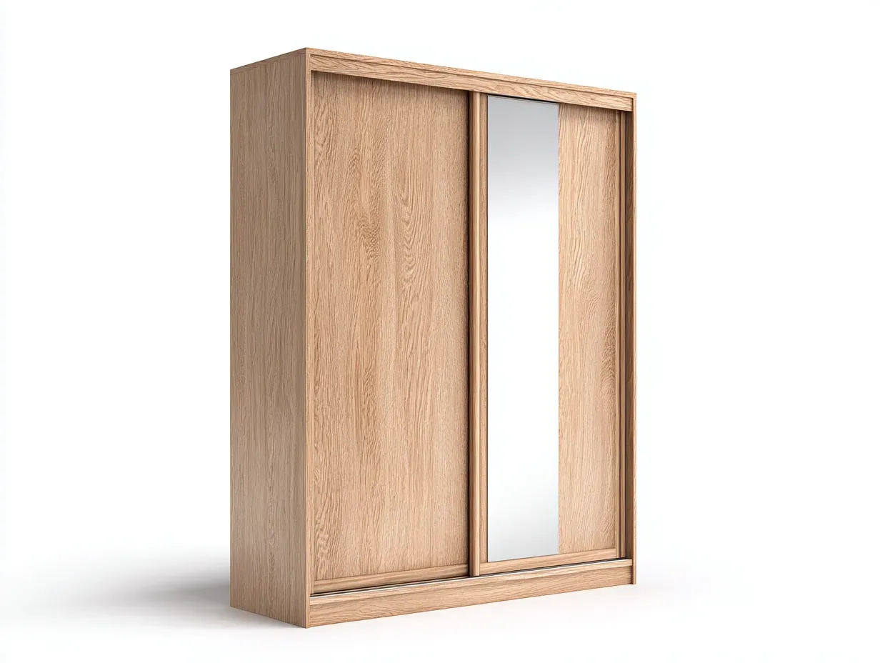 Armoire-Bois massif-verre-160 x 60 x 205 cm-Chêne clair-Style moderne avec miroir coulissant-Sonamodecor