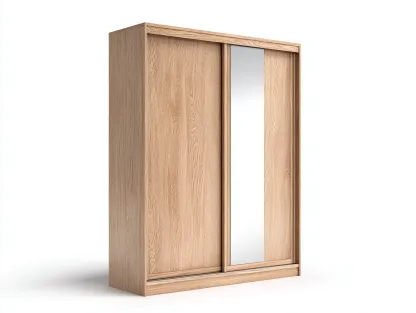 Armoire-Bois massif-verre-160 x 60 x 205 cm-Chêne clair-Style moderne avec miroir coulissant-Sonamodecor