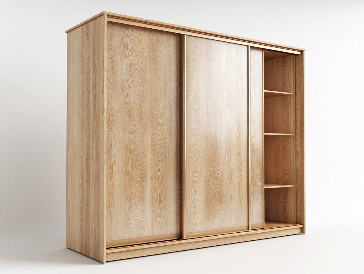 Armoire-Bois massif-182 x 64 x 210 cm-Chêne clair-Style moderne coulissant-Sonamodecor