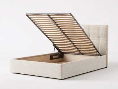 Lit double-tissu-bois-210 x 160 x 105 cm-beige-style moderne avec rangement relevable-Sonamodecor