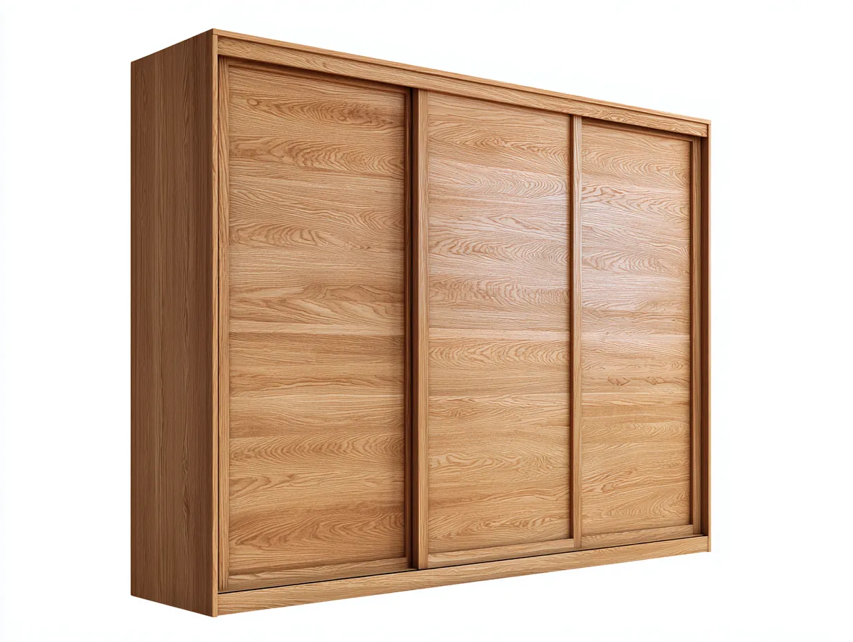 Armoire-Bois massif-220 x 66 x 215 cm-Chêne naturel-Style moderne coulissant-Sonamodecor