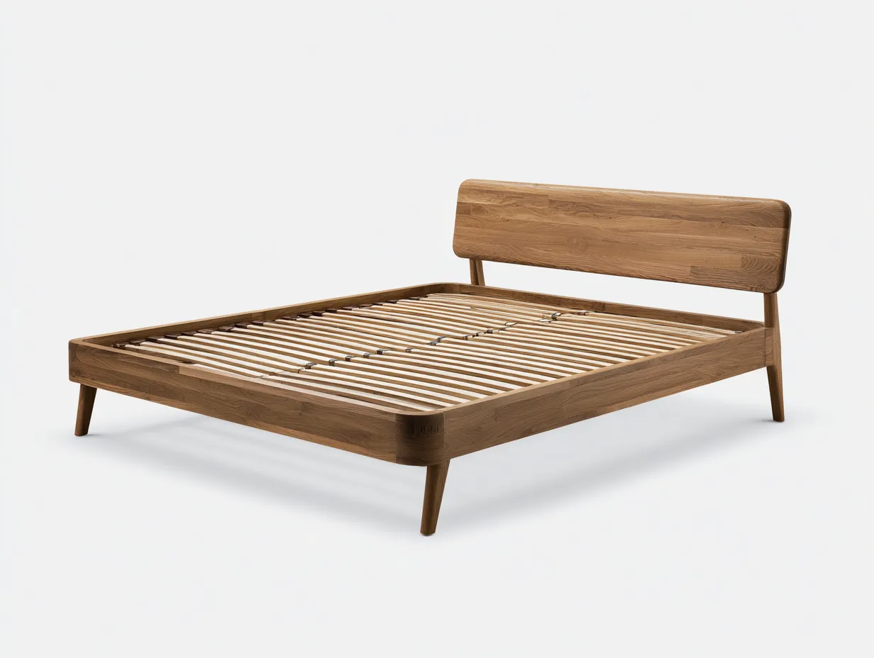 Lit double-bois massif-208 x 168 x 95 cm-chêne foncé-style scandinave minimaliste-Sonamodecor