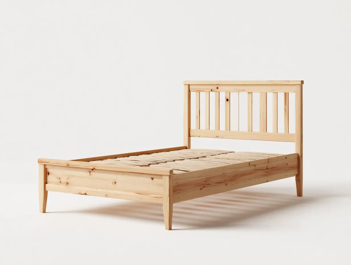Lit double-bois massif-207 x 167 x 102 cm-pin naturel-style classique épuré avec tête de lit à barreaux-Sonamodecor