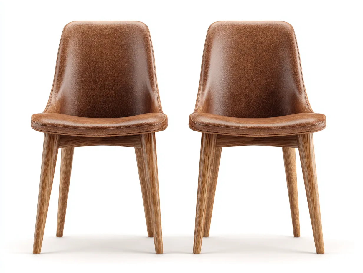 Chaise de salle à manger - cuir synthétique-bois - 46 x 50 x 78 cm - marron clair - style scandinave-Roriamidecor