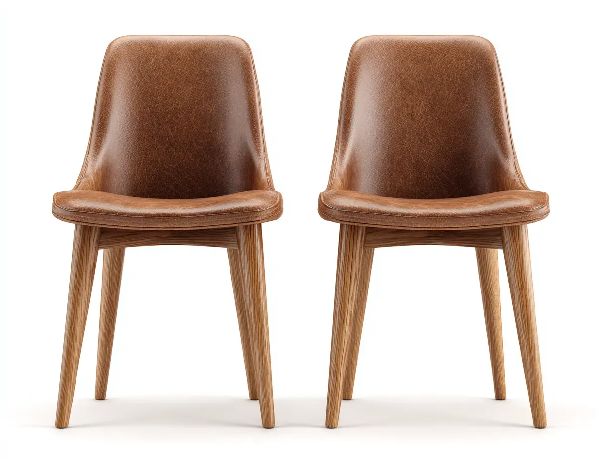 Chaise de salle à manger - cuir synthétique-bois - 46 x 50 x 78 cm - marron clair - style scandinave-Roriamidecor