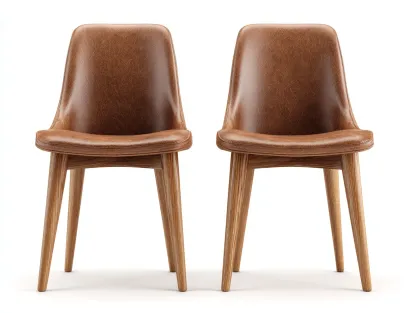 Chaise de salle à manger - cuir synthétique-bois - 46 x 50 x 78 cm - marron clair - style scandinave-Roriamidecor