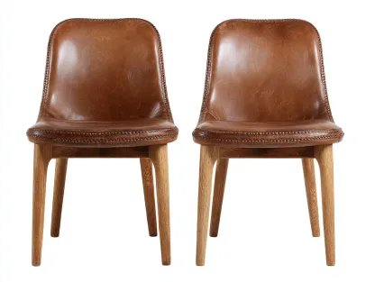Chaise de salle à manger - cuir synthétique-bois - 52 x 55 x 82 cm - marron - style rétro-Roriamidecor