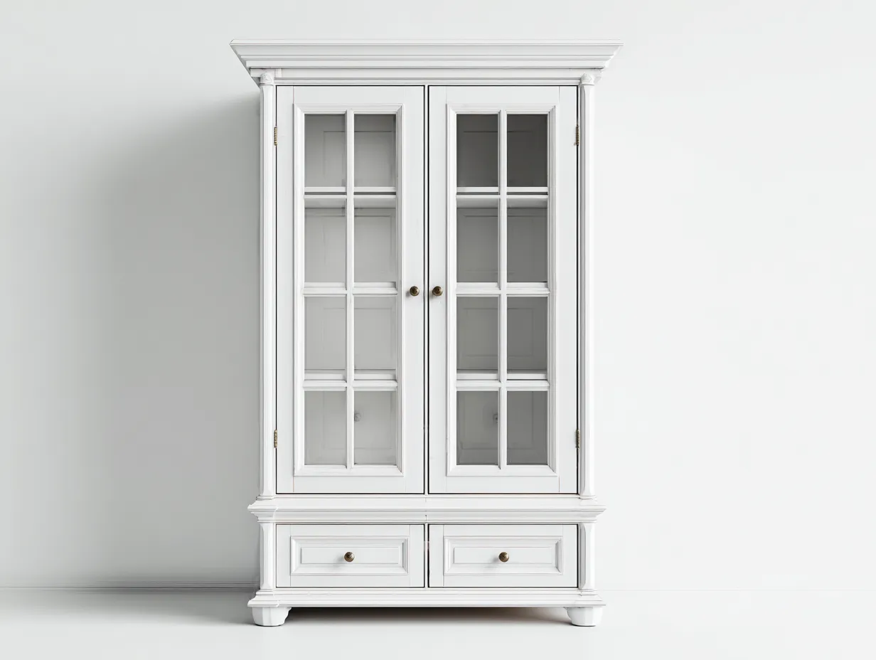 Vitrine - Bois-Verre - 98 x 44 x 188 cm - Blanc - Style classique raffiné-Roriamidecor
