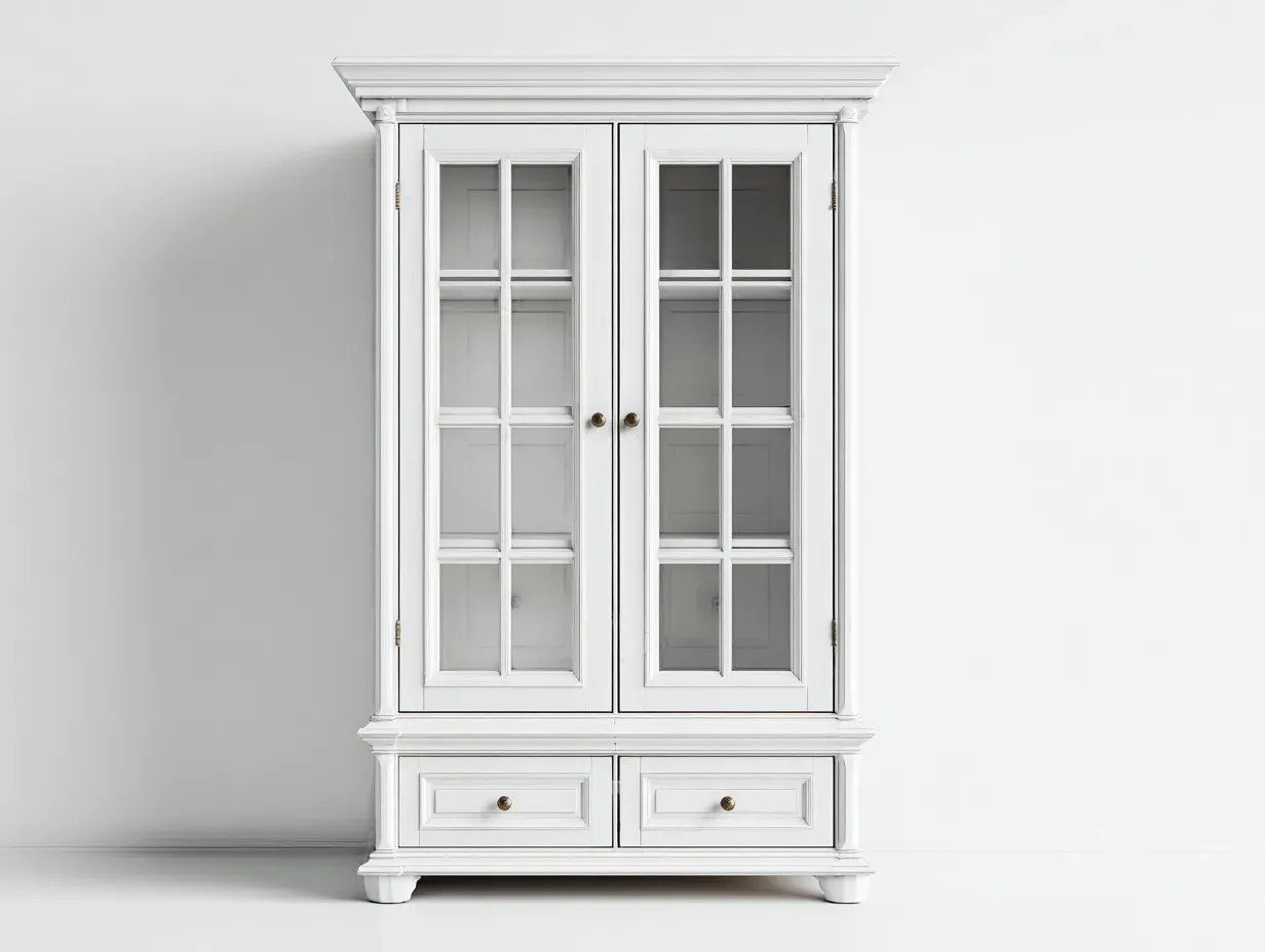 Vitrine - Bois-Verre - 98 x 44 x 188 cm - Blanc - Style classique raffiné-Roriamidecor