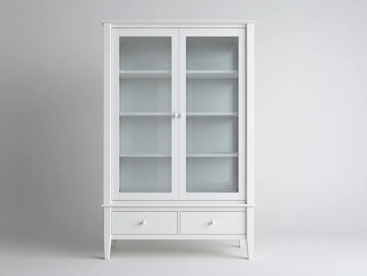 Vitrine - Bois-Verre - 92 x 44 x 186 cm - Blanc - Style contemporain-Roriamidecor