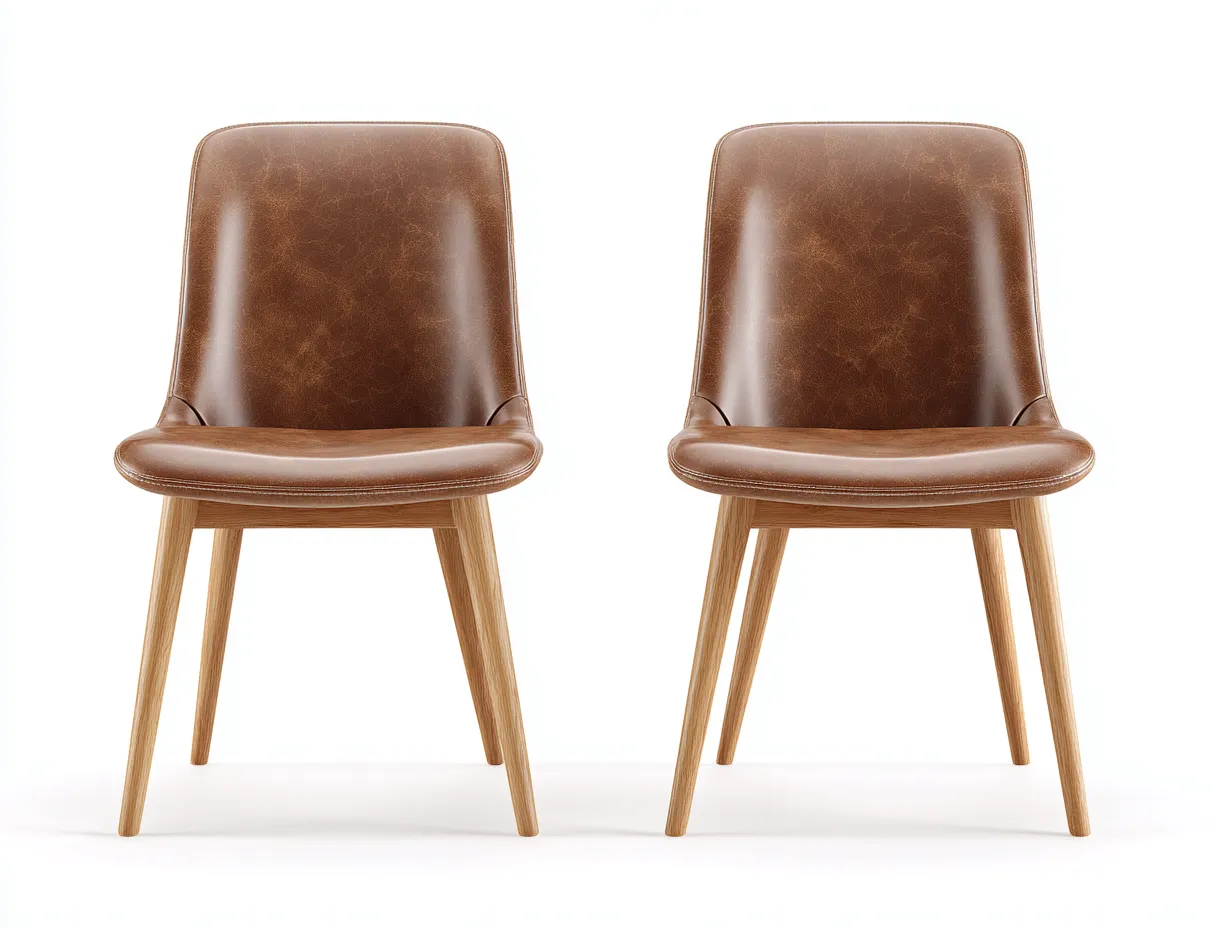Chaise de salle à manger - cuir synthétique-bois - 48 x 53 x 82 cm - marron clair - style moderne-Roriamidecor