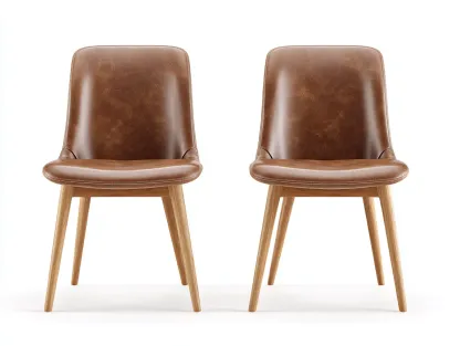Chaise de salle à manger - cuir synthétique-bois - 48 x 53 x 82 cm - marron clair - style moderne-Roriamidecor