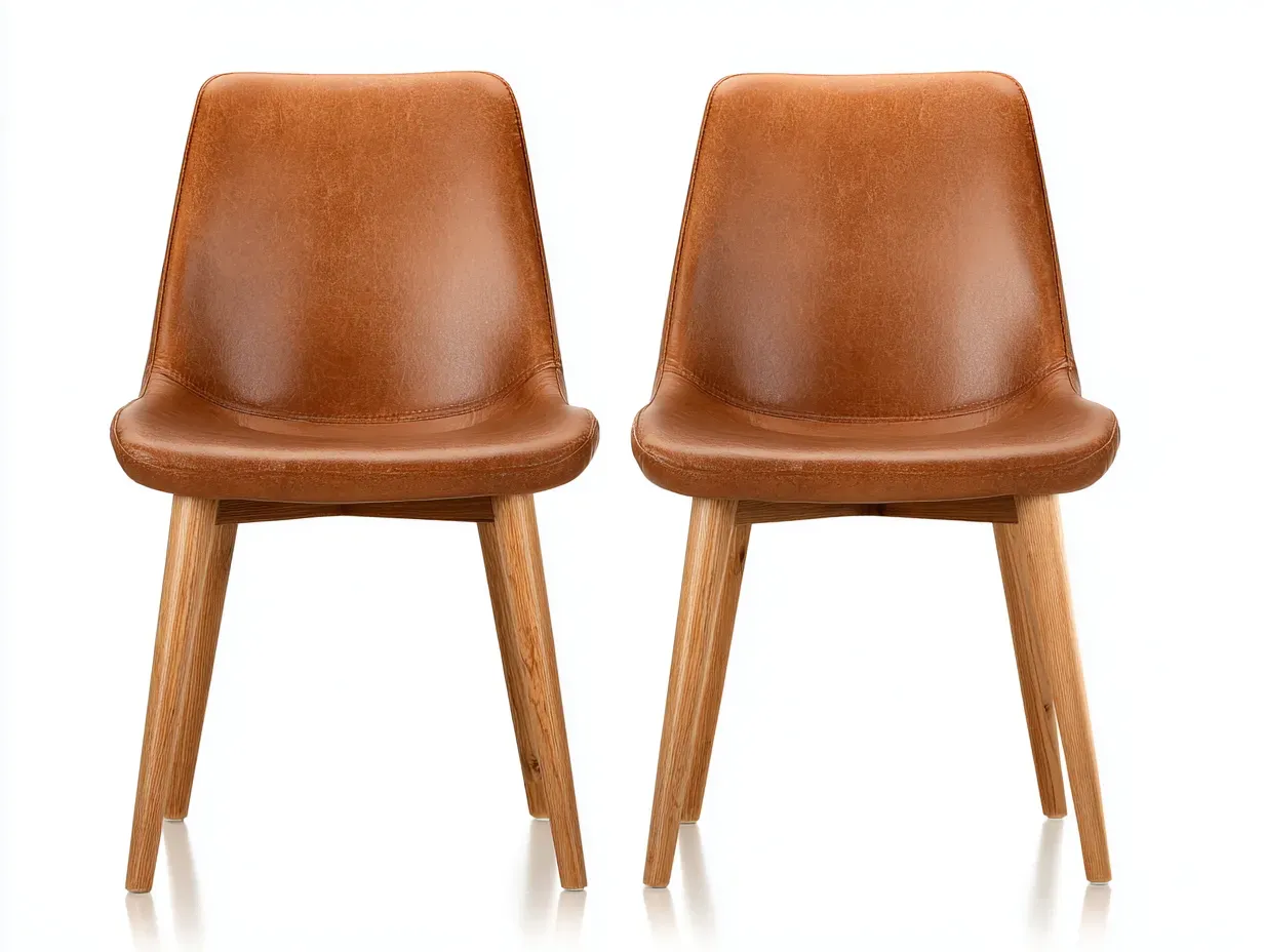 Chaise de salle à manger - cuir synthétique-bois - 49 x 53 x 83 cm - marron clair - style contemporain-Roriamidecor