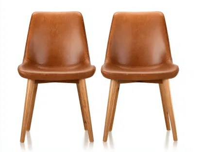 Chaise de salle à manger - cuir synthétique-bois - 49 x 53 x 83 cm - marron clair - style contemporain-Roriamidecor