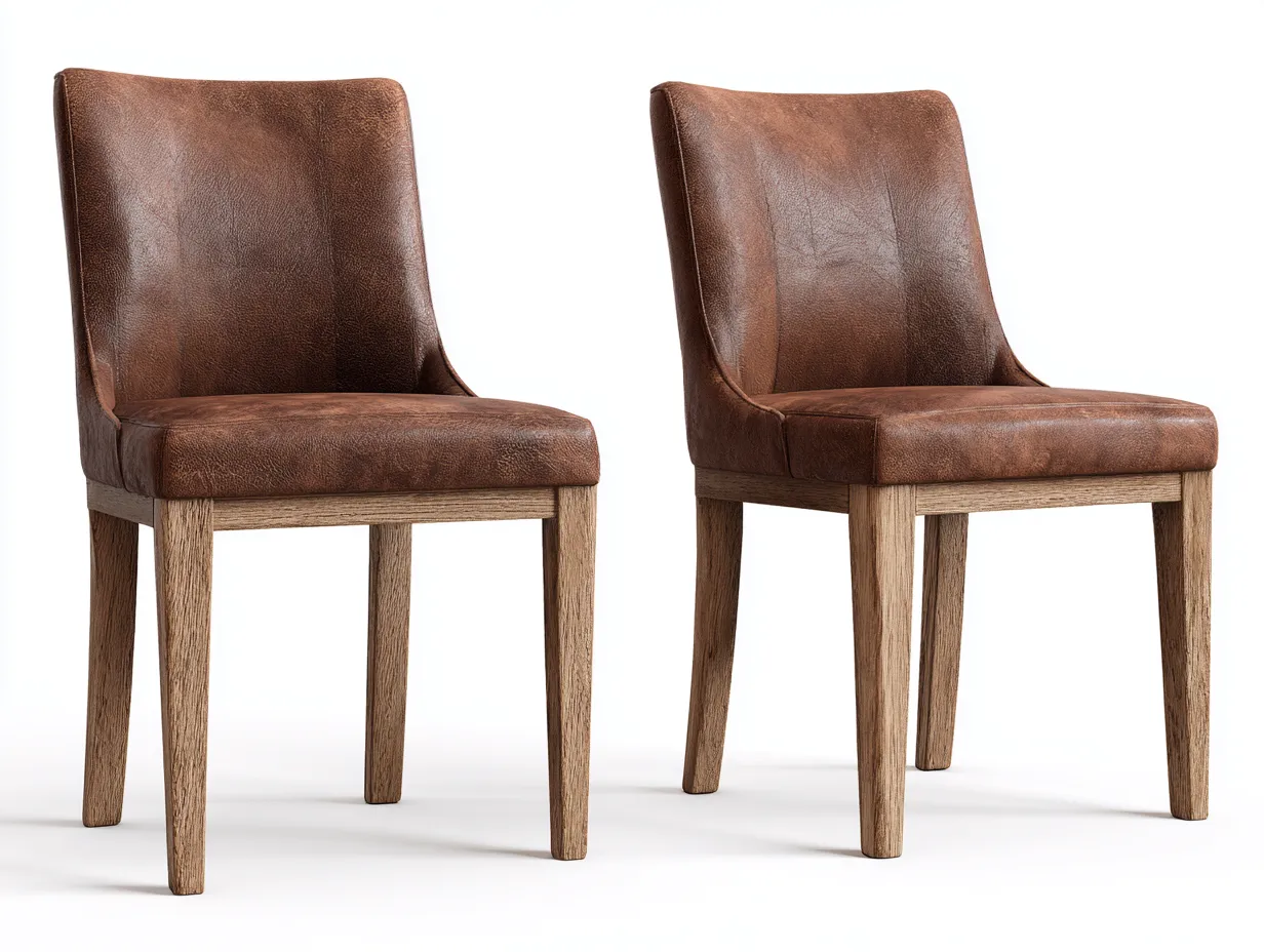 Chaise de salle à manger-cuir synthétique-bois-55x60x85 cm-marron-style contemporain-Roriamidecor