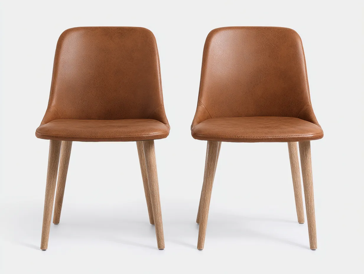 Chaise de salle à manger - cuir synthétique-bois - 48 x 52 x 81 cm - marron - style scandinave-Roriamidecor
