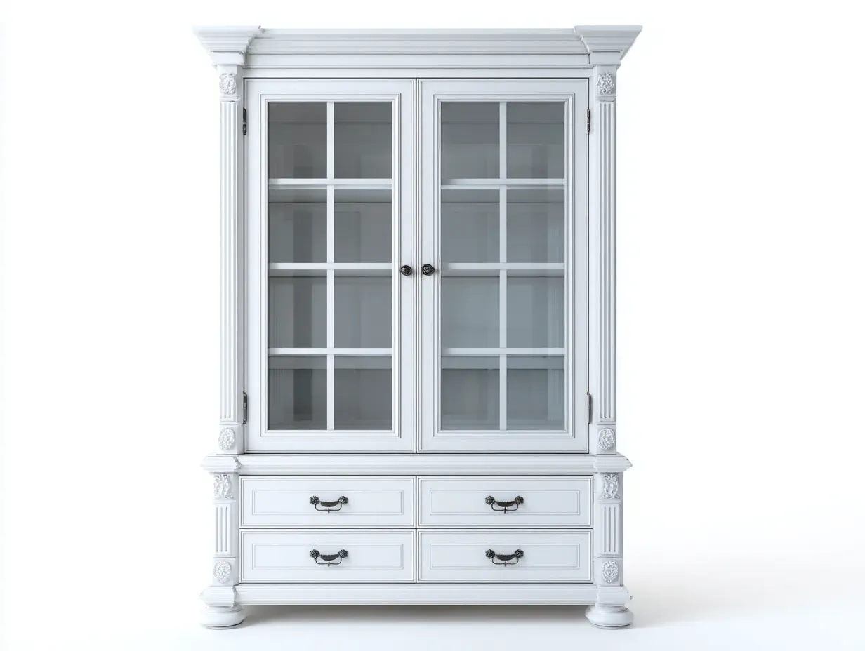 Vitrine - Bois-Verre - 102 x 46 x 192 cm - Blanc - Style classique décoratif-Roriamidecor