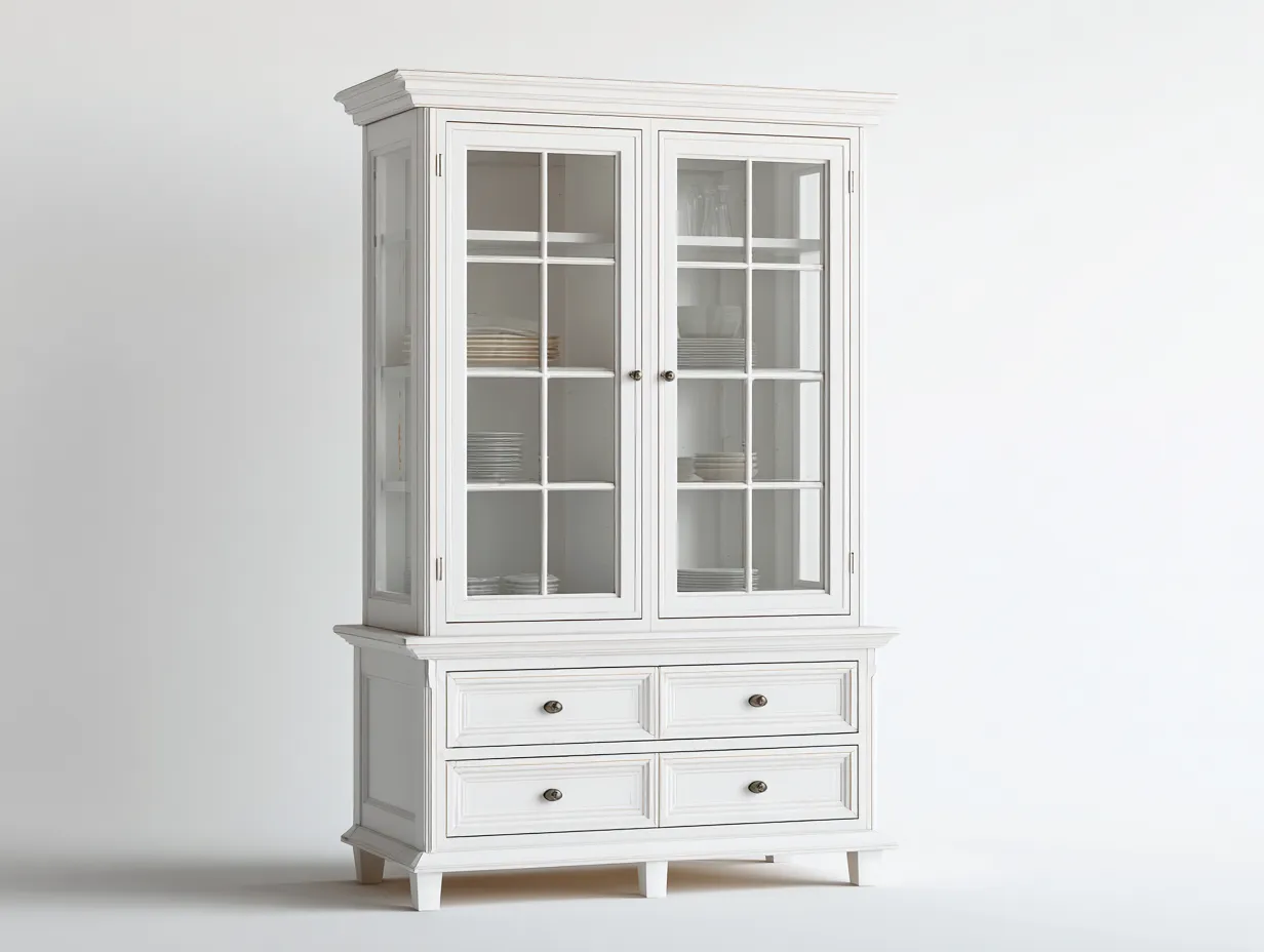 Vitrine - Bois-Verre - 100 x 45 x 190 cm - Blanc - Style classique élégant-Roriamidecor