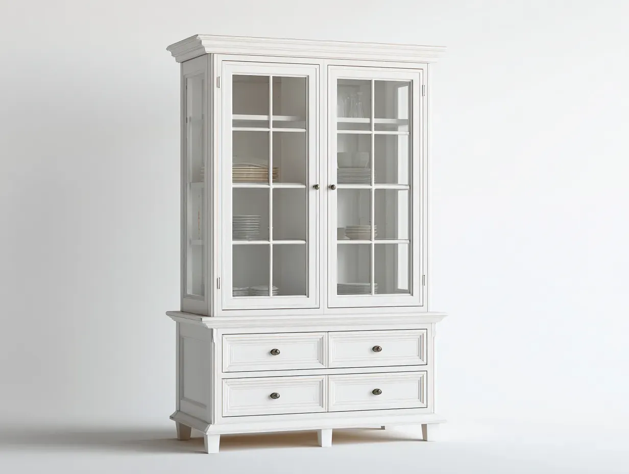 Vitrine - Bois-Verre - 100 x 45 x 190 cm - Blanc - Style classique élégant-Roriamidecor