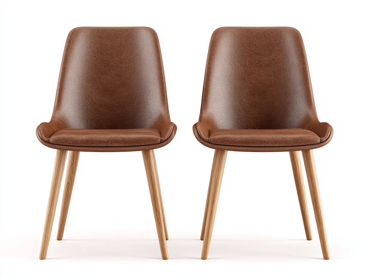 Chaise de salle à manger-cuir synthétique-bois-54x59x83 cm-marron-style moderne-Roriamidecor