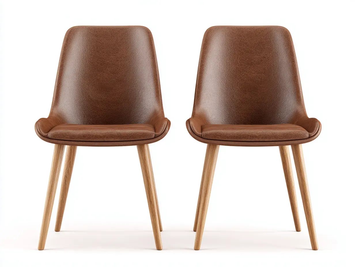 Chaise de salle à manger-cuir synthétique-bois-54x59x83 cm-marron-style moderne-Roriamidecor