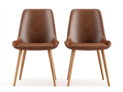 Chaise de salle à manger-cuir synthétique-bois-54x59x83 cm-marron-style moderne-Roriamidecor