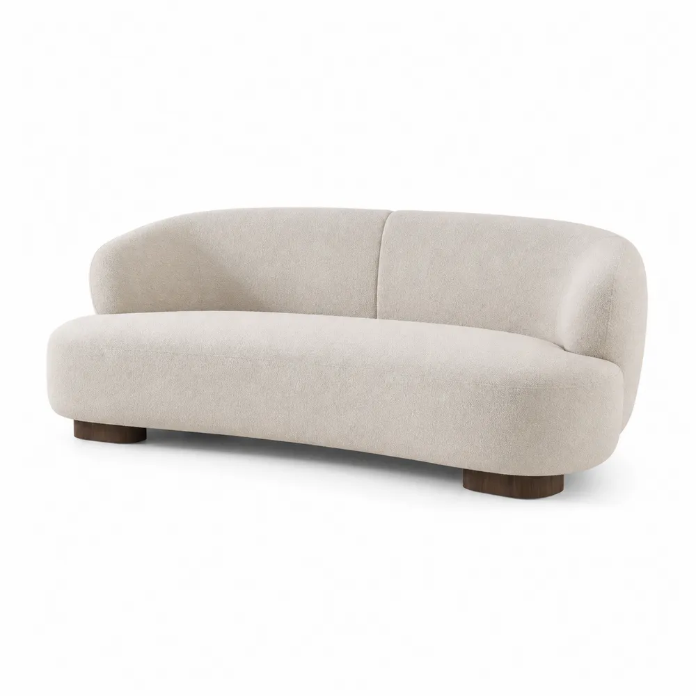 Sofá curvo de 2 plazas en tejido bouclé beige con estructura de madera-Dravtrivoqelx