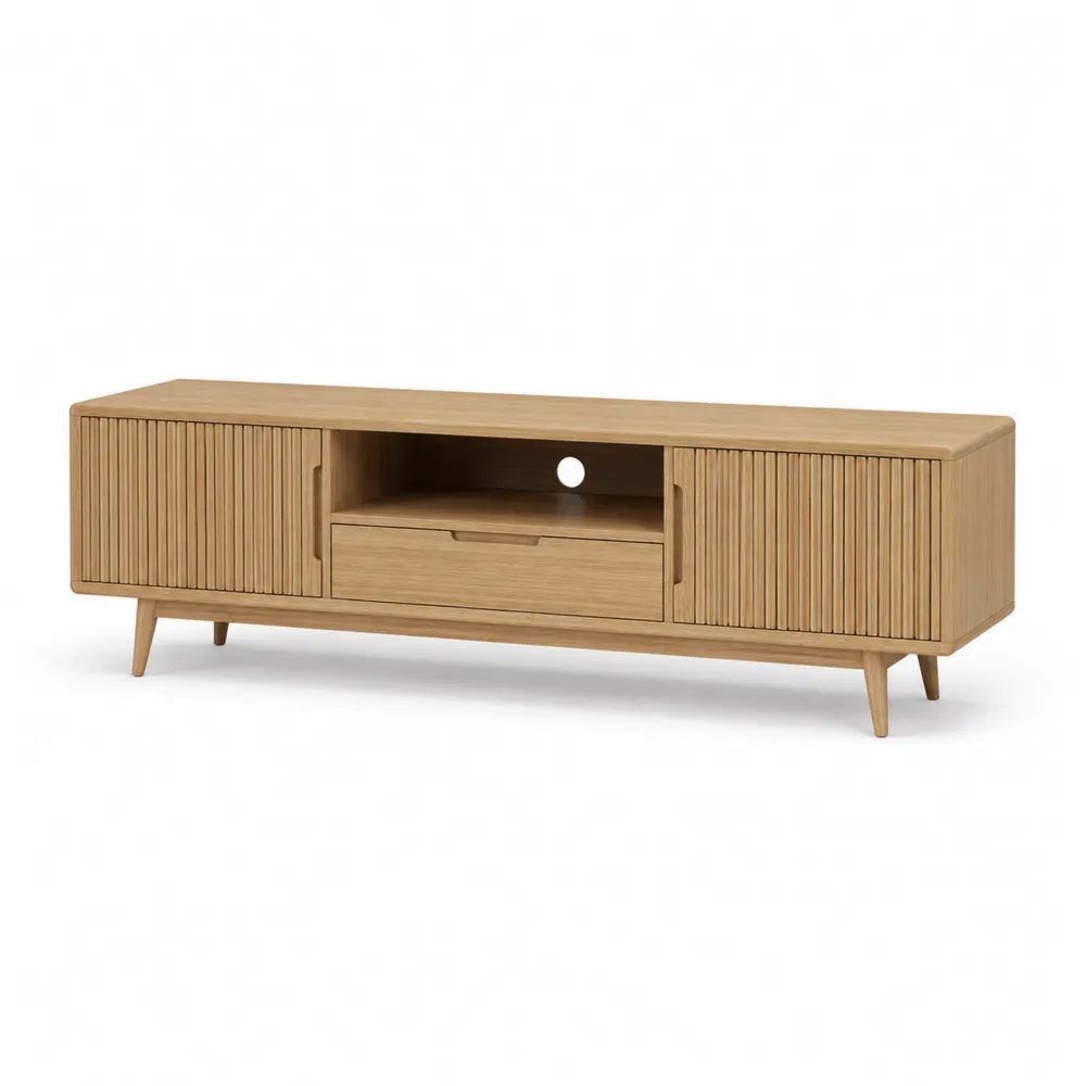 Mueble de TV de madera de roble 180cm con puertas y cajón-Dravtrivoqelx