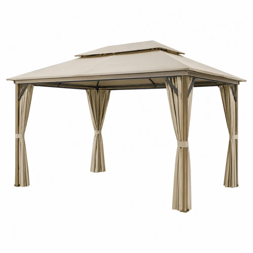 Gazebo de Metal con Toldo de Poliéster Beige 300x400x260 cm-Dravtrivoqelx