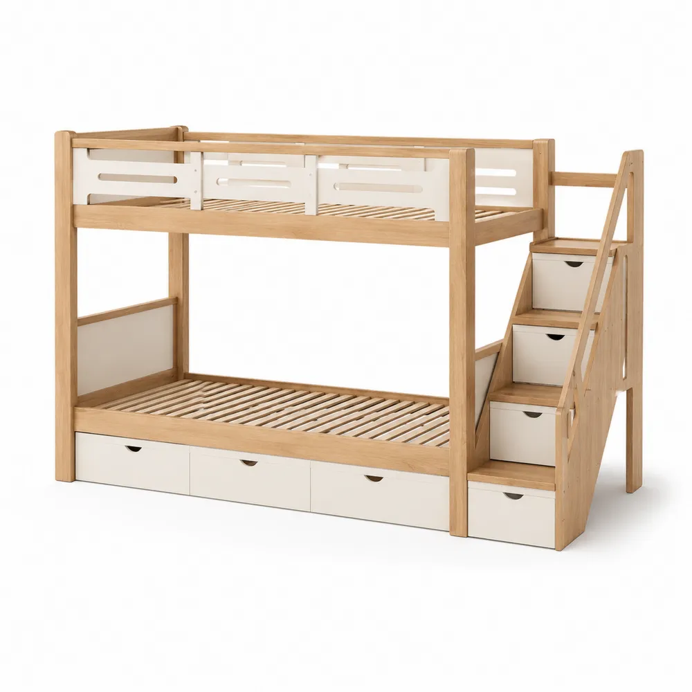 Litera de madera y MDF con escalera y almacenaje 200x100 cm-Dravtrivoqelx