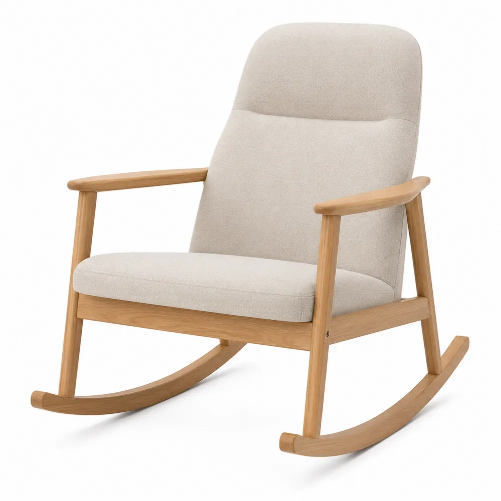 Mecedora de Madera y Tela Beige-Dravtrivoqelx