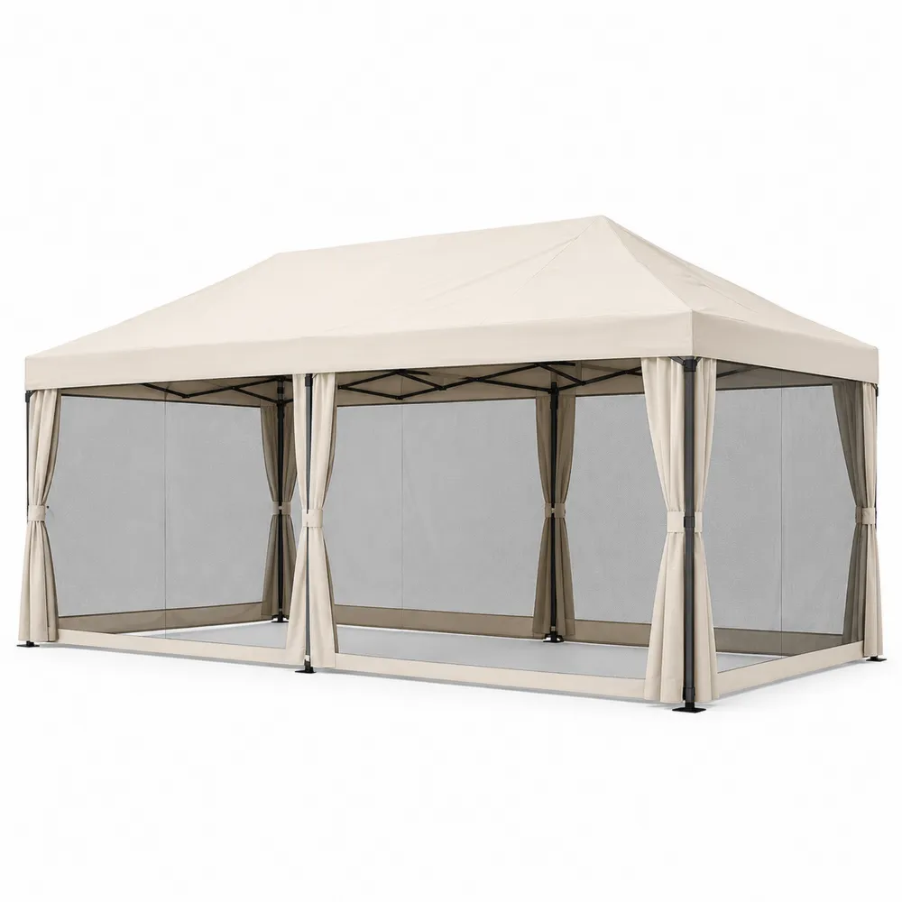 Carpa Plegable de Poliéster Beige 6x3m Estructura de Acero-Dravtrivoqelx