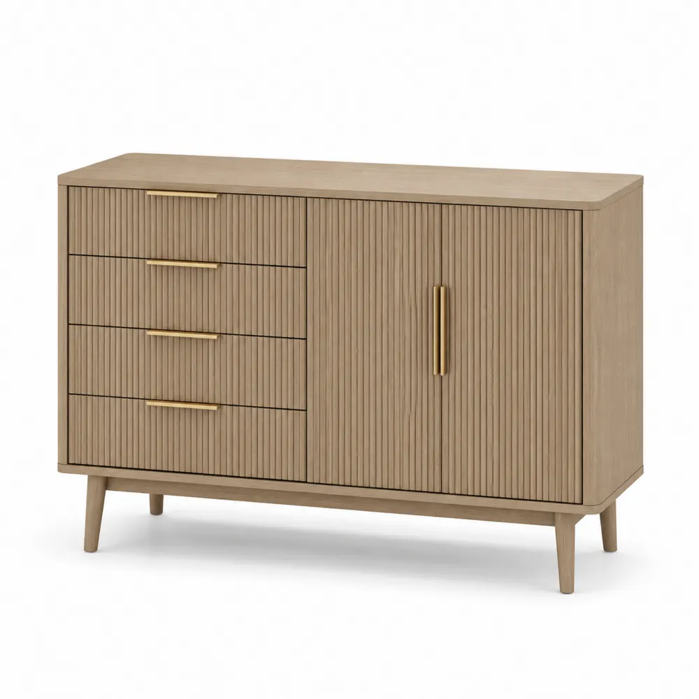 Aparador de Madera de Roble con 4 Cajones y 1 Puerta-Dravtrivoqelx