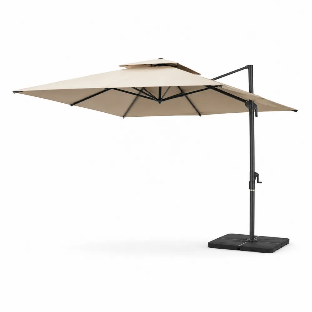 Sombrilla voladiza de jardín 300 cm poliéster beige estructura de acero-Dravtrivoqelx