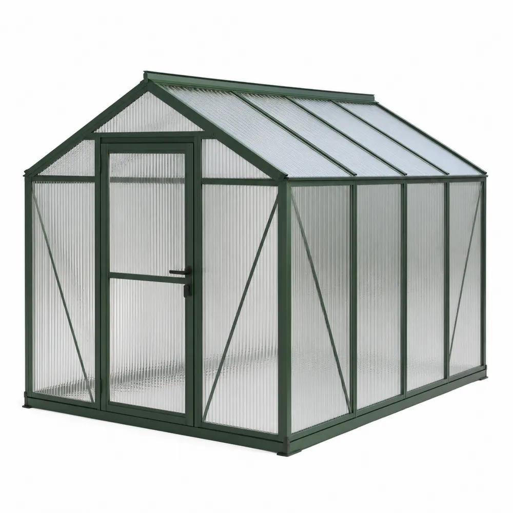 Invernadero de aluminio y policarbonato 190x190x195cm Verde-Dravtrivoqelx