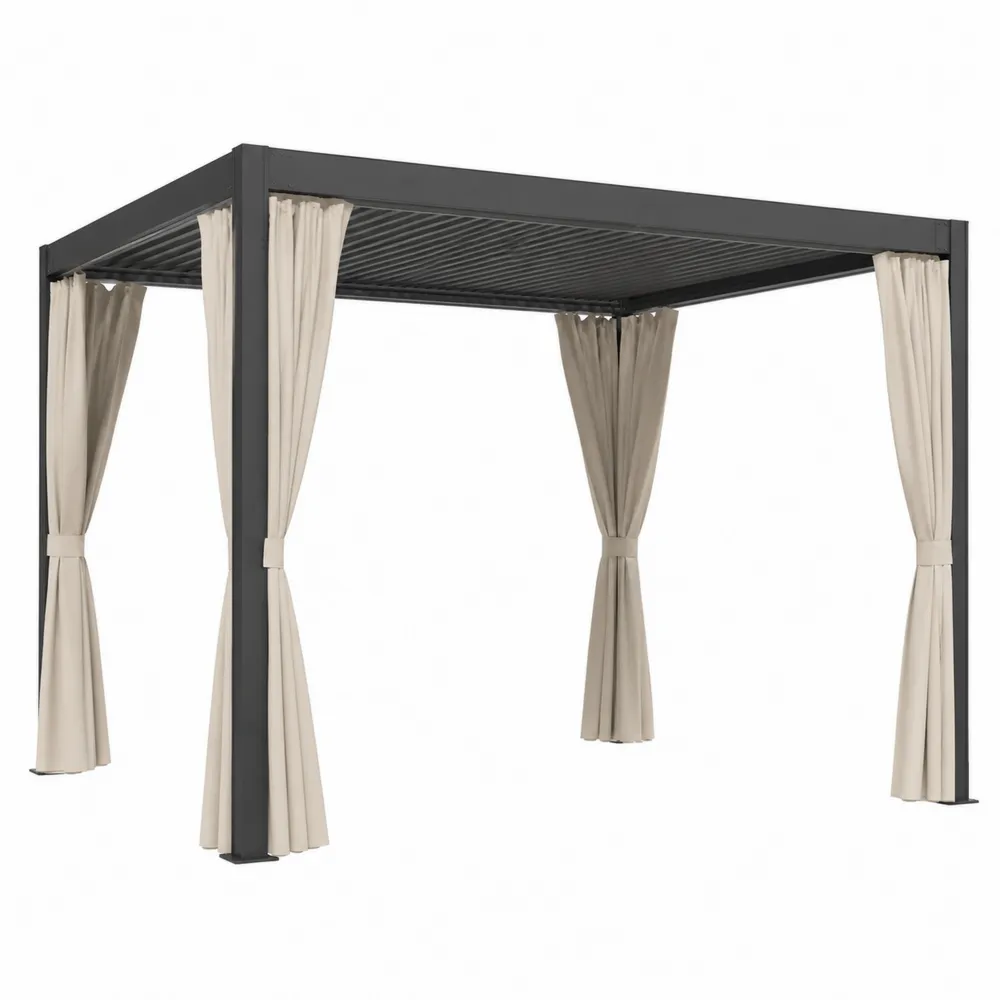 Pérgola de Aluminio con Cortinas de Tela Beige 3x3 m-Dravtrivoqelx