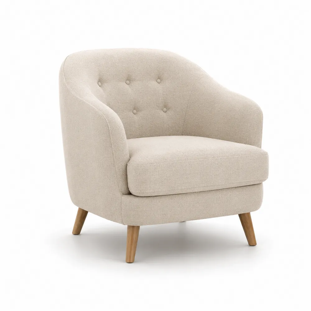 Sillón de tela beige con patas de madera de roble-Dravtrivoqelx