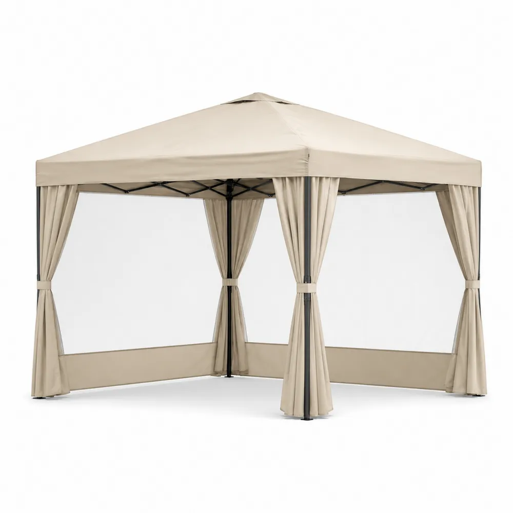 Carpa Plegable de Poliéster 3x3m con Cortinas Crema-Dravtrivoqelx